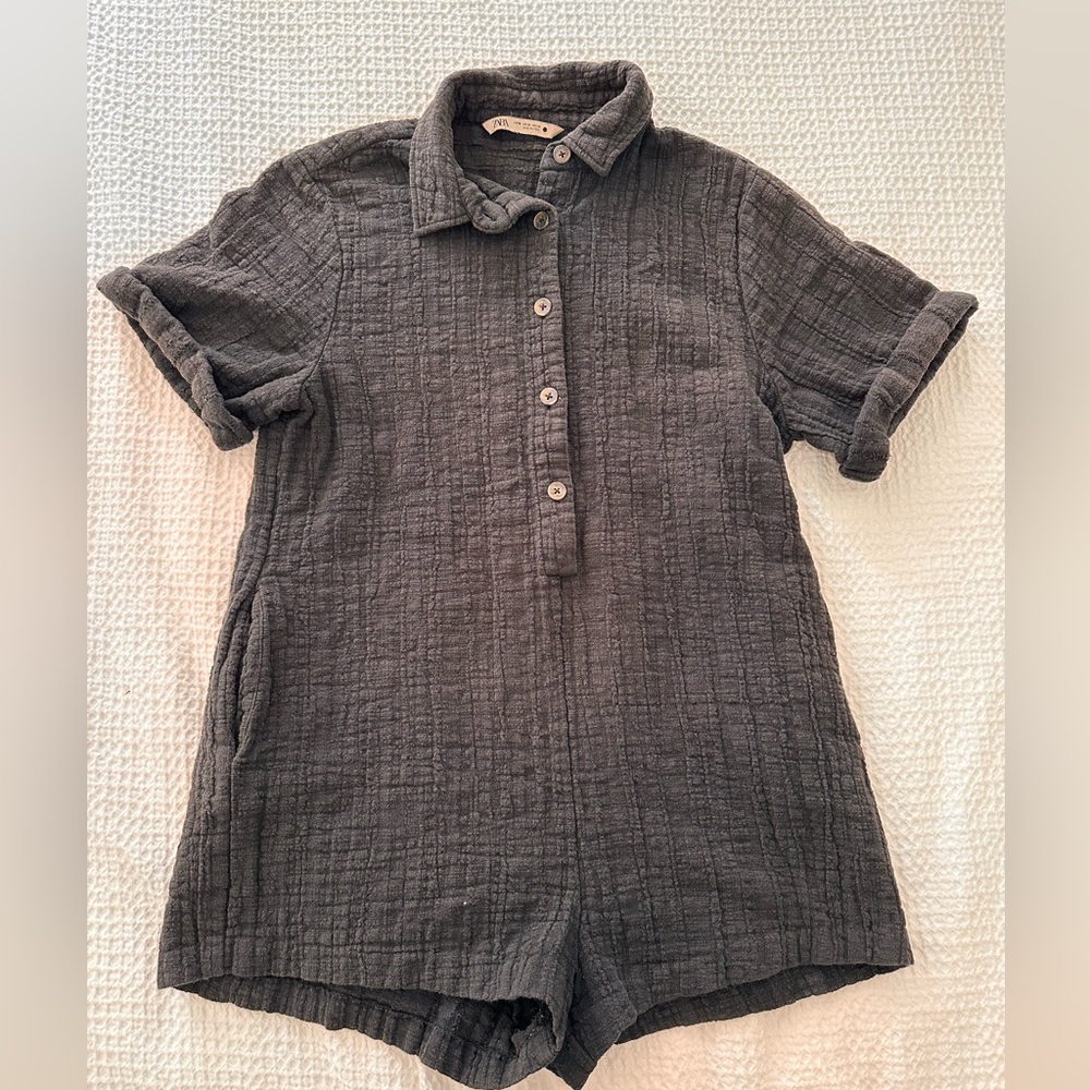 Zara Black Linen Romper, Jumpsuit, Size M. Collared Short Romper